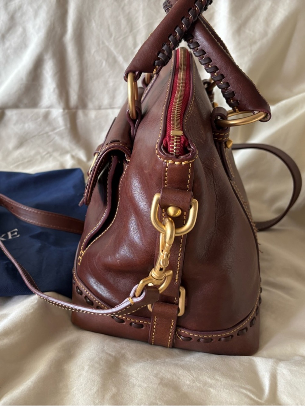 Dooney & Bourke Brown Leather Satchel with Gold Hardware - Picture 8 of 9